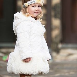 Cream Hooded Faux Fur Coat